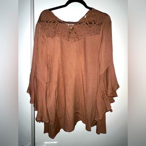 Pink blush maternity top - Mauve Lace Crochet Accent Bell Sleeve Top